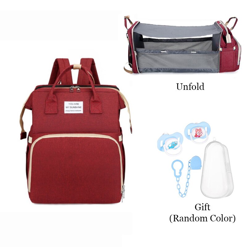 Folding Mommy Bag Lightweight Portable Folding Crib Bed Large-capacity Baby Backpack Female Mommy Outting Bag Bolsa Feminina DDJ: Standard-Red 1AFNZ