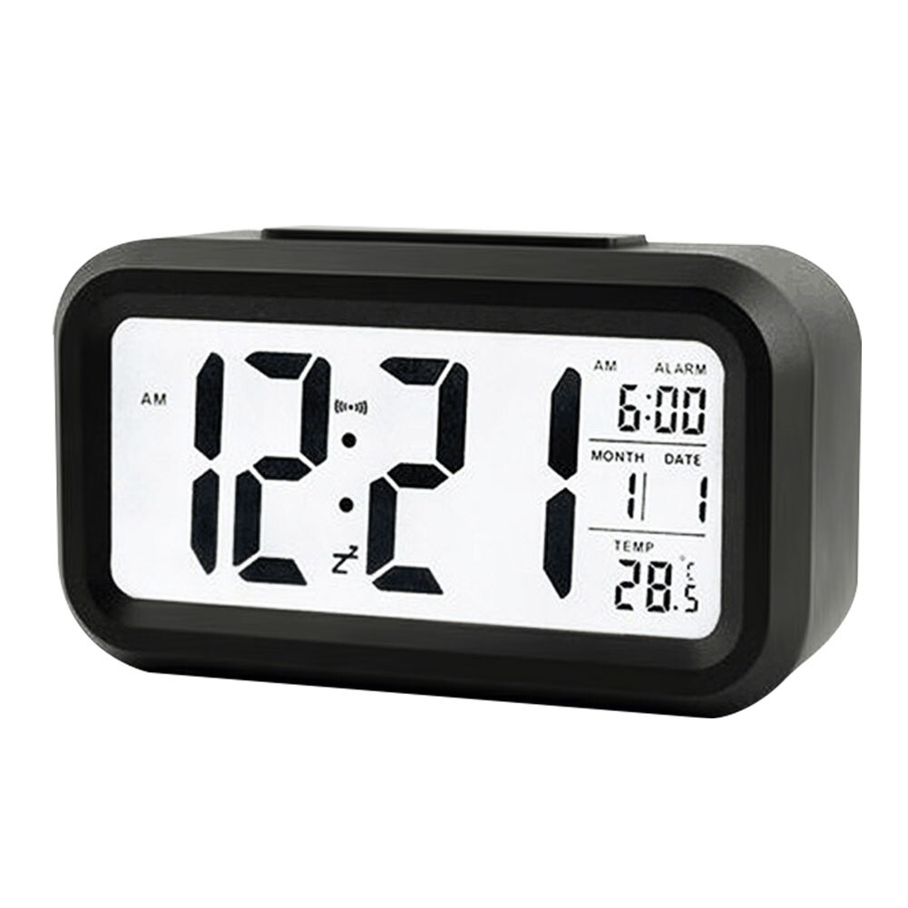 Smart Temperature Alarm Clock LED Digital Electronic Backlight Calendar Desktop Table Watch Battery Power Clocks: black