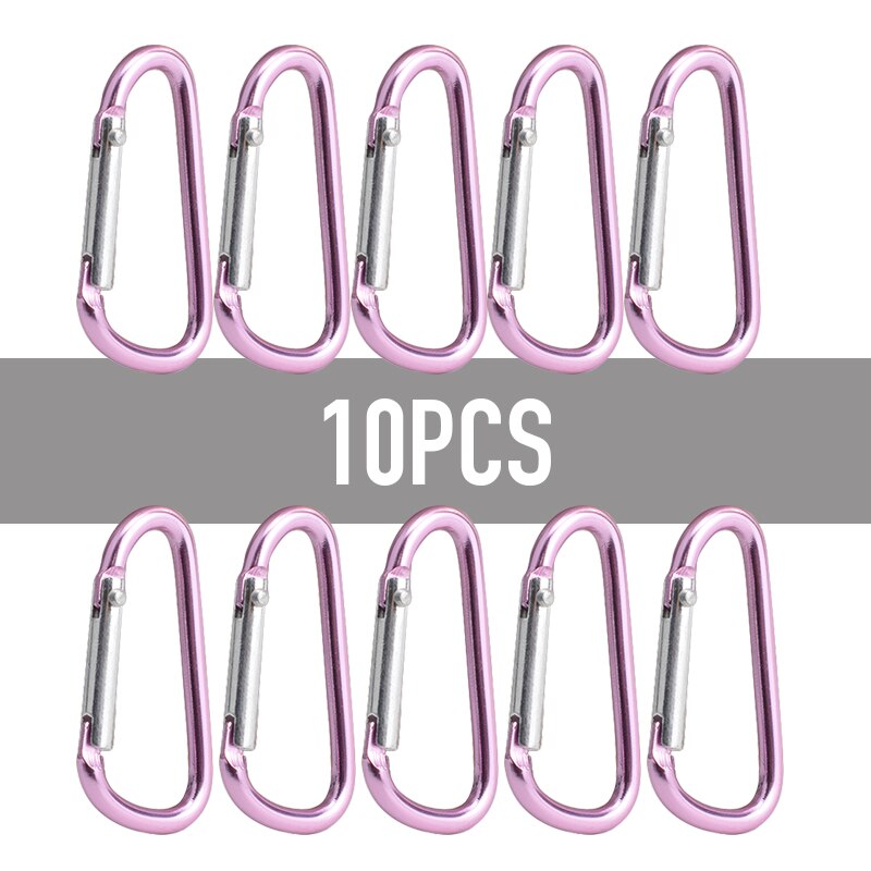 10 st aluminium snäppkarbinhake d-ring nyckelring klämma vandringsläger vattenflaska spänne resesats utomhus klättring tillbehör: Rosa