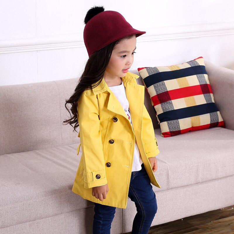 SpringChildren's Clothing Double Breasted Long Cotton Children's Jacket Girls Windbreaker Autumn Kids Outerwear Children Clothes