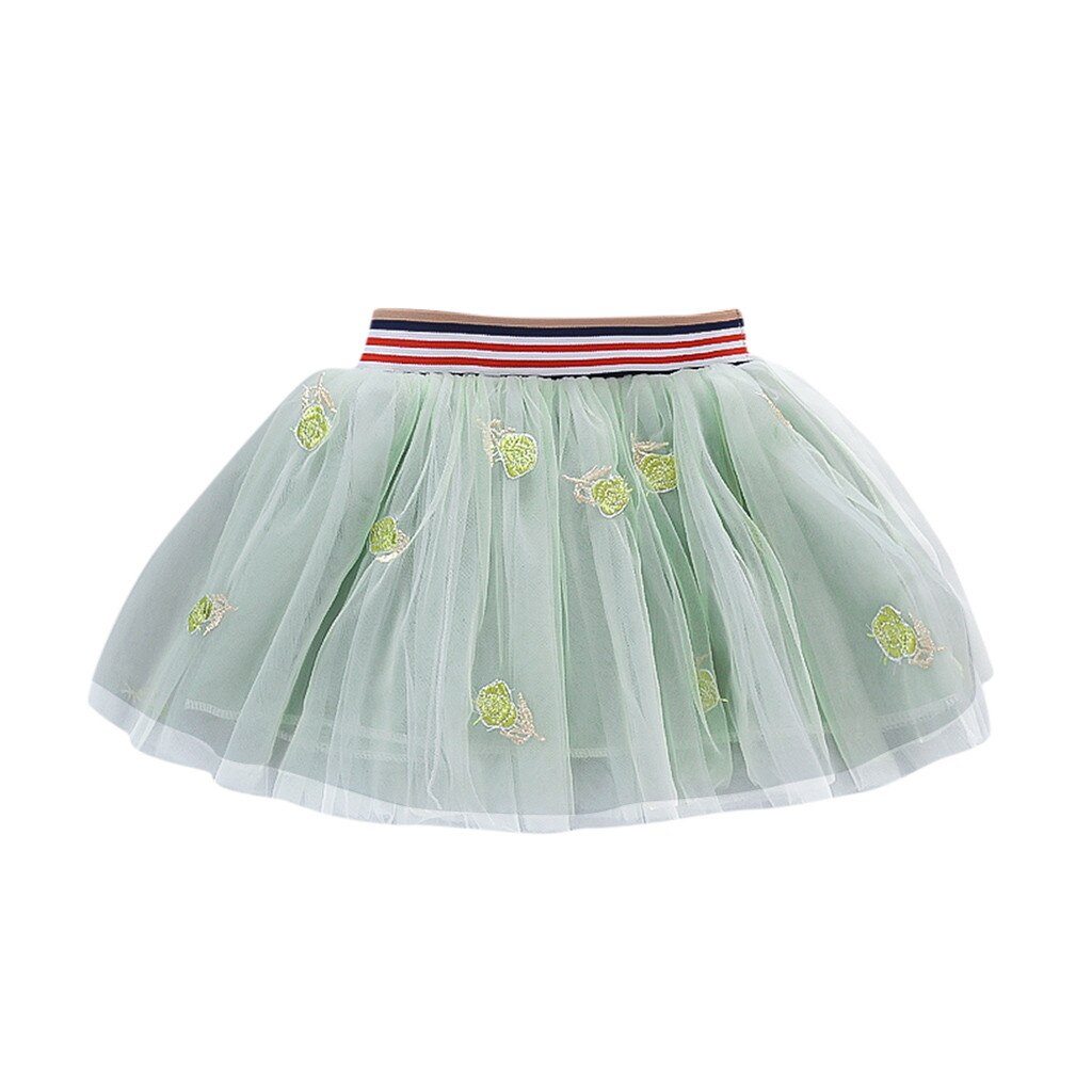 Girls beautiful short cute princess skirt Girls' solid color small rose embroidered mesh princess skirt#p45: Green / 9M