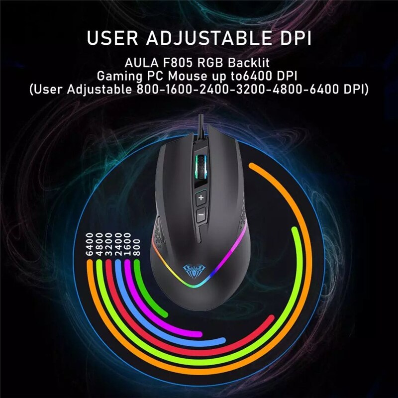 Mouse da gioco AULA RGB cablato 2 pulsanti laterali programmabile 6400 DPI regolabile comodo ergonomico Grip ottico PC Desktop Laptop