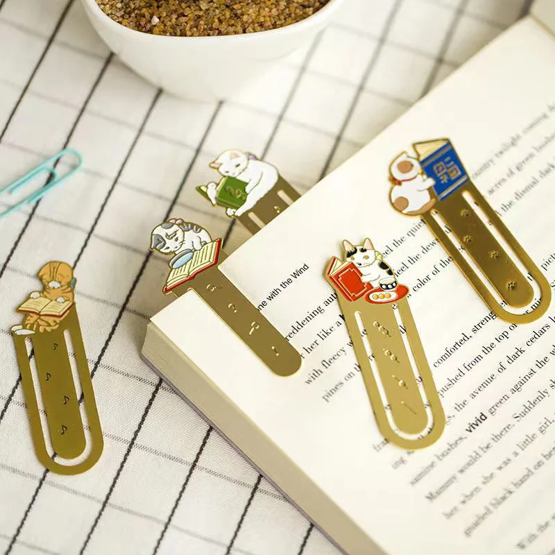 Leuke Kat Bladwijzers Metalen Boek Clips Kawaii Kittens Papieren Pagina Houder Japanse Briefpapier Lezen Gereedschap School Kantoorbenodigdheden