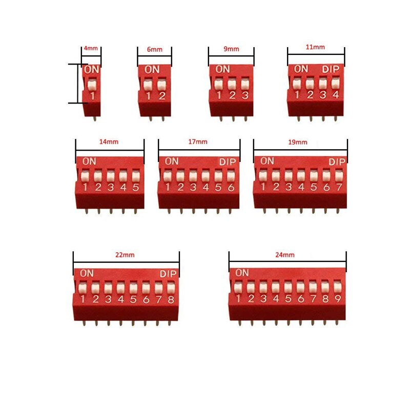 45 Pièces Dip Switch Kit Varié 2.54mm Montage PCB On/Off DIL