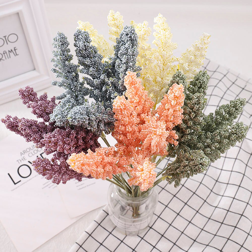 Kunstig vanilje mini skum bær spike kunstige blomster buket til hjemmeplante vægdekoration korn plante bunke