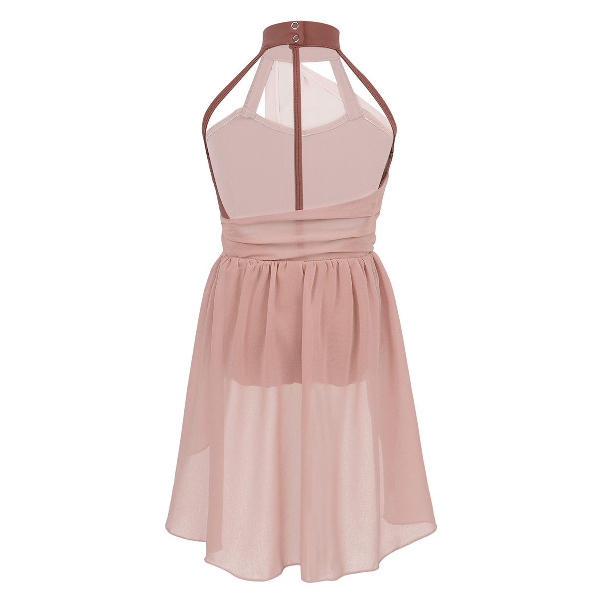 Lyrical Dance Leotard Dress for Girls Halter Cutouts Tulle Tutu Skirts Modern Ballet Dancewear Latin Jazz Ice Skating Costume