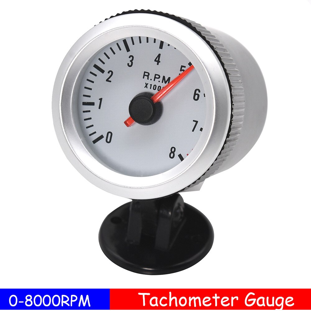 0 ~ 8000RPM Auto Tachometer Universal- 2 "52mm 12V Blaue LED Tacho Messgerät Meter mit Schote Halfter für Benzin Auto-Tachometer: Weiß
