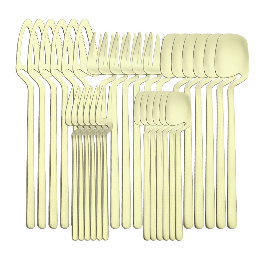 30Pcs Flatware Kitchen Cutlery Set Mat Black Dinnerware Set Knife Spoon Cake Fruit Fork 18/10 Stainless Steel Party Tableware: Champagne
