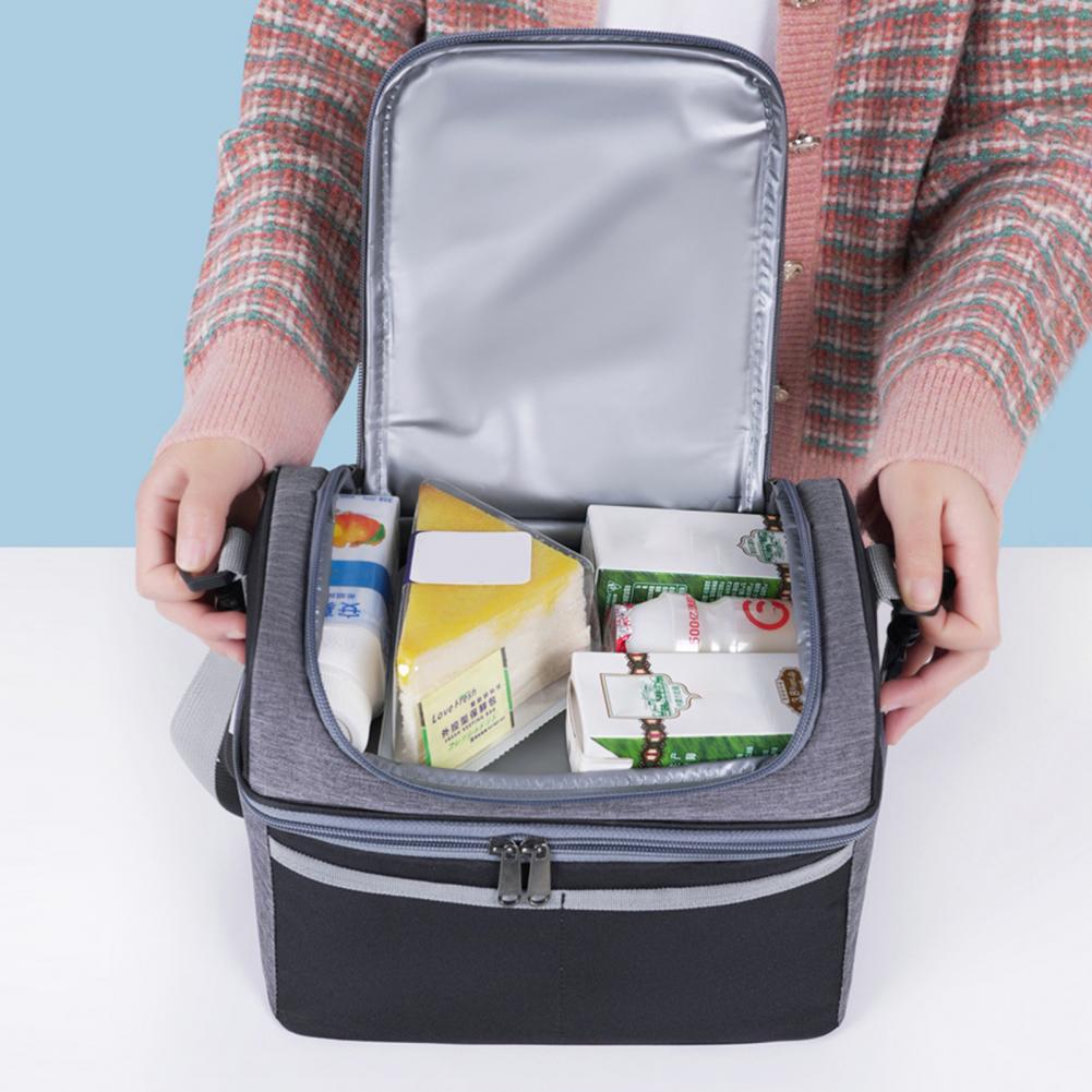 Insulated Lunch Bag Double Deck Lunch Cooler Bag Leakproof Meal Carrier Expandable Lunch Box Reusable Cooler Bag with Pocket