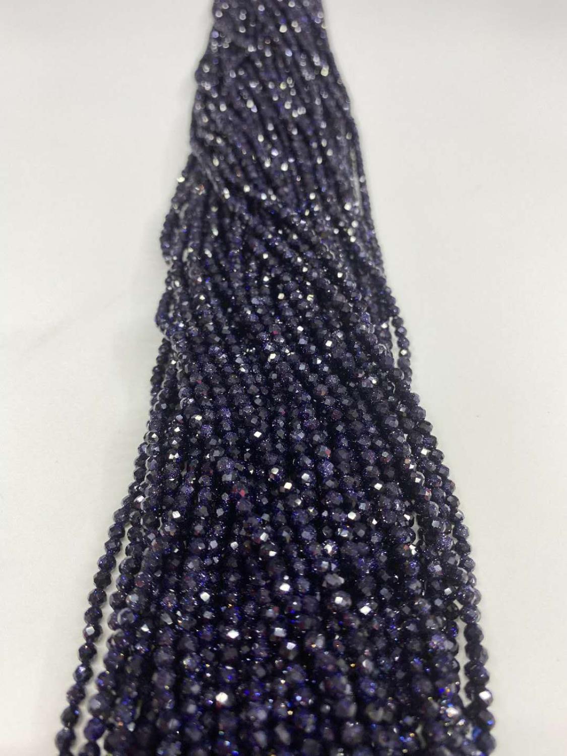 Natural Stone Cut Small Faceted Blue Sand Round Beads 2mm 3mm For Jewelry Making DIY Necklace Bracelet Earring