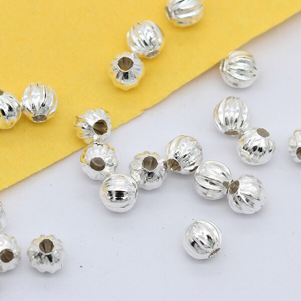 100p 3/5mm carved Round ball Loose spacer beads seed beads For bracelet DIY necklace jewelry making accessories supply: silver / 3mm