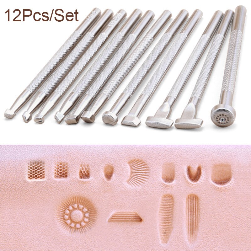 DIY Engraving Tools Handmade Metal Stamp and Die Sets Stamping Tool Leather Craft Working Flowers Embossing Patterns Carving: 12 Pcs Set