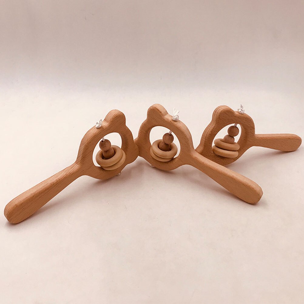 Drewniana grzechotka niedźwiedź bukowy ręcznie ząbkowanie drewniane pierścień grzechotki dla dzieci wczesne zabawki edukacyjne dla dzieci