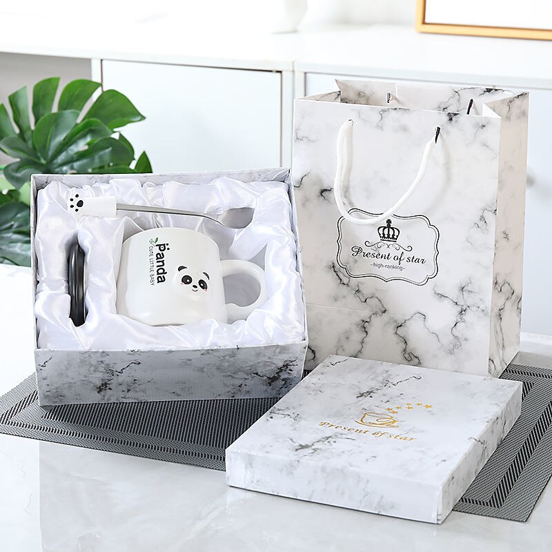 380ml Cartoon Panda Ceramic Mug Glass Cute Couple Cup Coffee Milk Cup Office Cup with Lid Spoon Girl