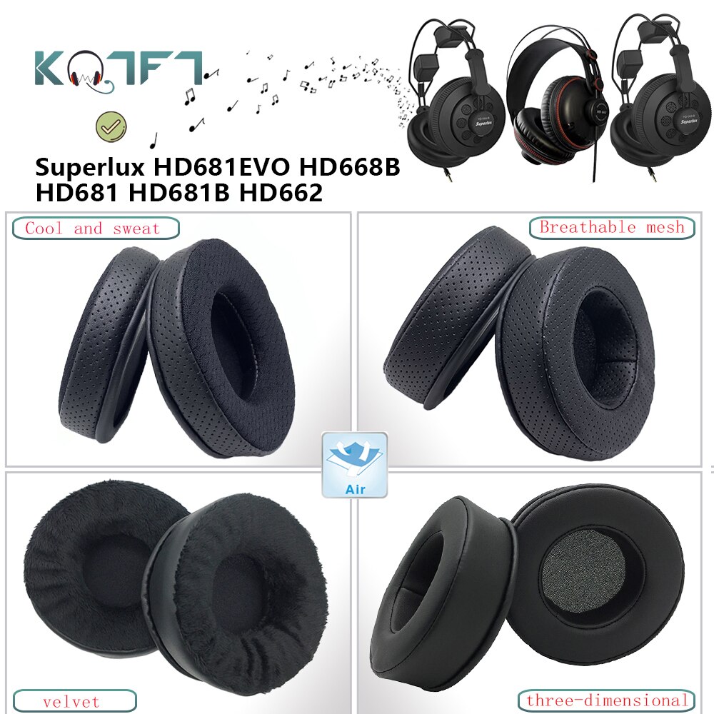 KQTFT-almohadillas de repuesto de terciopelo para auriculares, piezas de almohadillas para Superlux HD681EVO HD668B HD681 HD681B HD662, cubierta para almohadillas