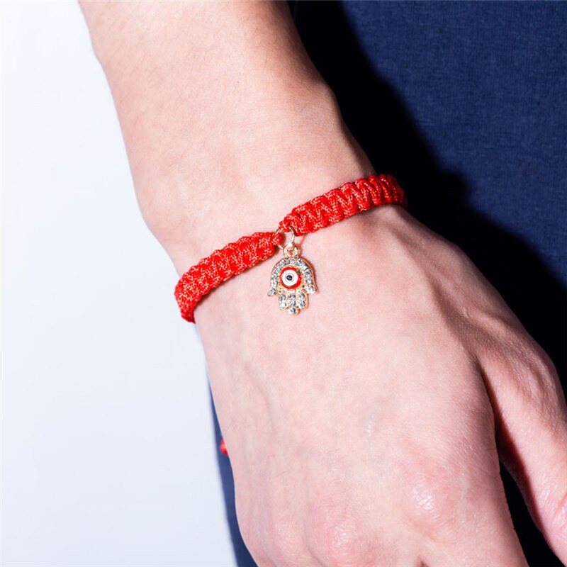 Pulseiras de cristal com amuleto da mão, pulseiras artesanais de corda turca, joias de cristal 1 peça