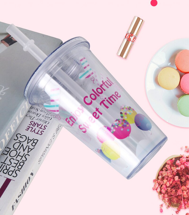 Vaso de té de burbujas portátil, vaso con paja, vaso de plástico reutilizable para té de burbujas, Boba, 500ml