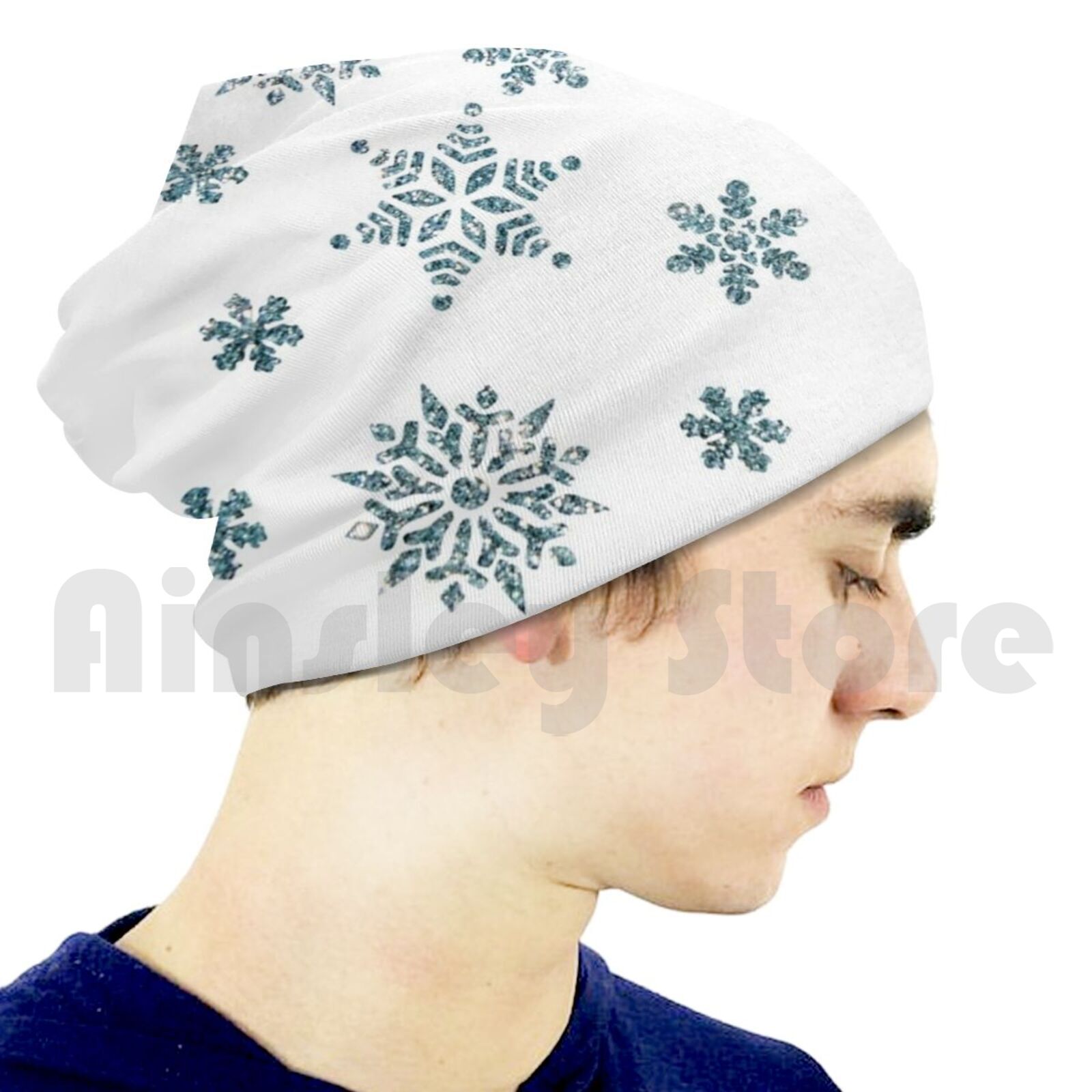 Snowflakes-Snow Beanies Pullover Cap Comfortable Winter Snow Flake Blue Sparkling Flakes Year Year End Party: kids Knit Hat