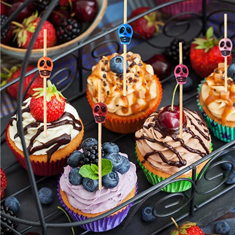 50pz FAI DA TE cranio Frutta Controllato Da cocktail Raccolti Stuzzicadenti Panino Antipasto Bastone Di Bambù Bevanda Frullatore Di Compleanno Rifornimenti Del Partito
