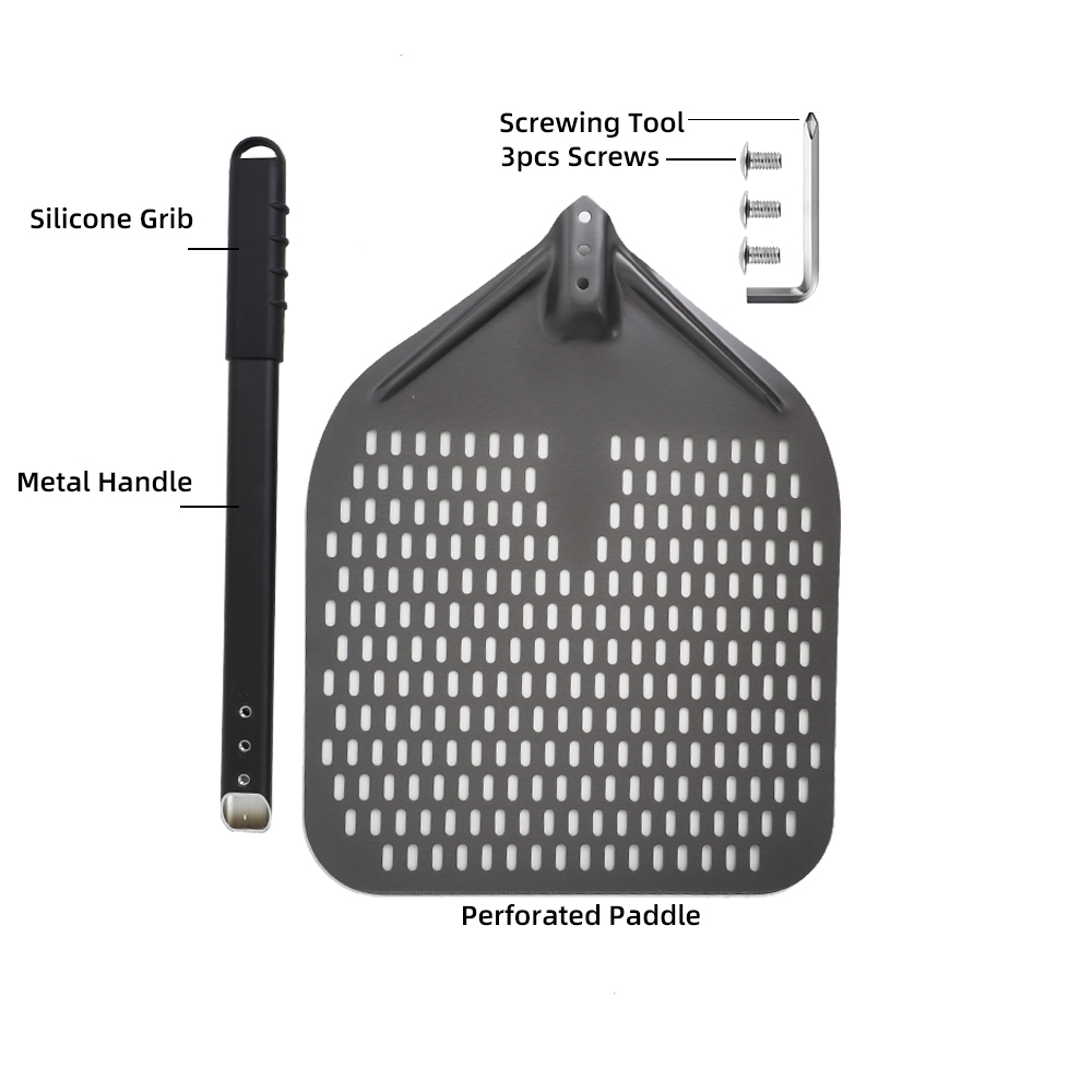 10 12 13 14 16 tommers stor pizzaspade med perforert spade, kort håndtak til ovn, snuing, skrell, kjøkkenverktøy, nonstick pizzabaking