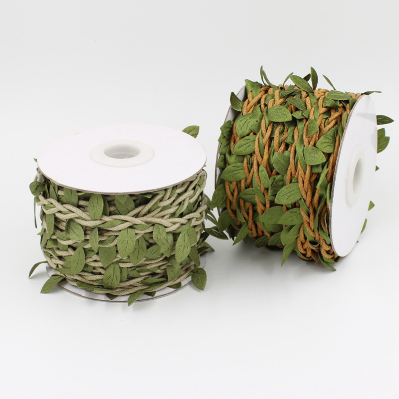 5M/10mM/roll Artificial Leaves Twine Wax String With Leaf Silk Leaves Flowers Hemp Rope Wedding Party Decoration DIY Supplies