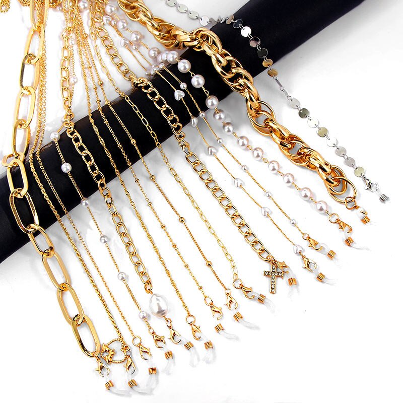 Collar de 70cm para mascarilla facial para mujer, cadena de Metal de Color dorado para gafas, cadenas en el cuello, soporte antideslizante, cuerda, accesorios de joyería