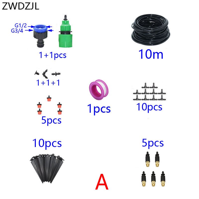 Automatic irrigation system DIY watering kit 2-way Drip irrigation system brass misting nozzle greenhouse garden watering 1 set: A