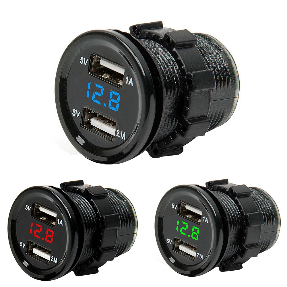 Dual Usb Motorfiets Sigarettenaansteker Auto Sigarettenaansteker Charger + Led Digitale Voltmeter Meter Monitor 3 Kleuren