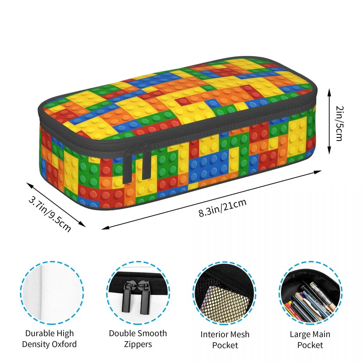 Custom Kawaii Building Blocks Pattern Pencil Cases for Boy Girl Large Storage Colorful Pencil Box School Accessories