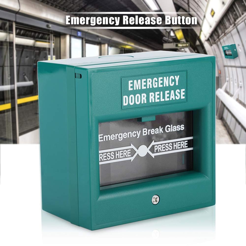 Emergency Door Release Glass Break Alarm Button Fire Alarm Swtich Break Glass Exit Release Switch for Lock Security System: Green