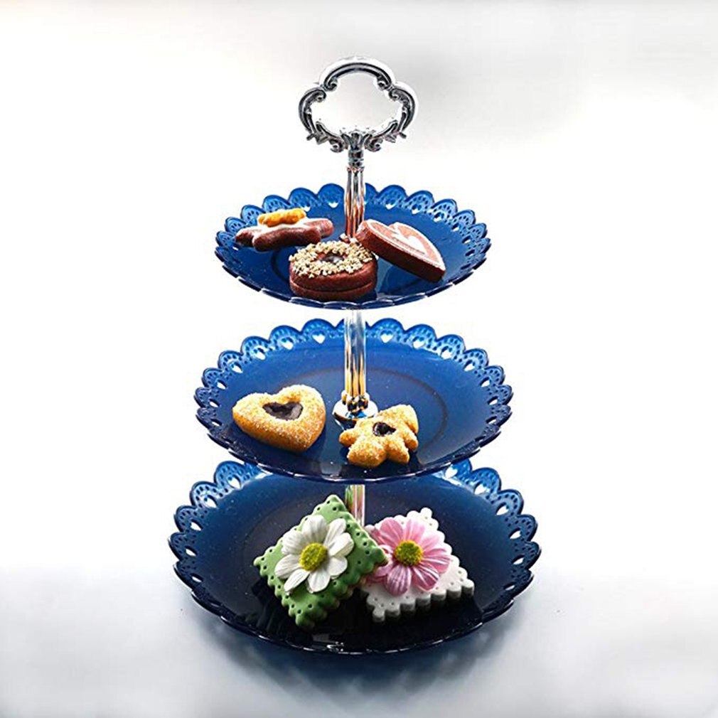 European Fruit Plate Three-Layer Snack Rack Living Room Fruit Bowl Wedding Cake Rack Birthday Cake Rack Candy Rack: Blue