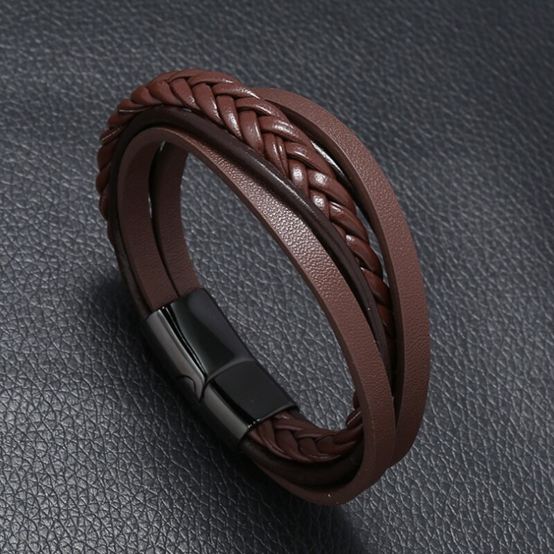 Classic Men's Leather Multilayer Woven Bracelet Men's Bracelet: brown