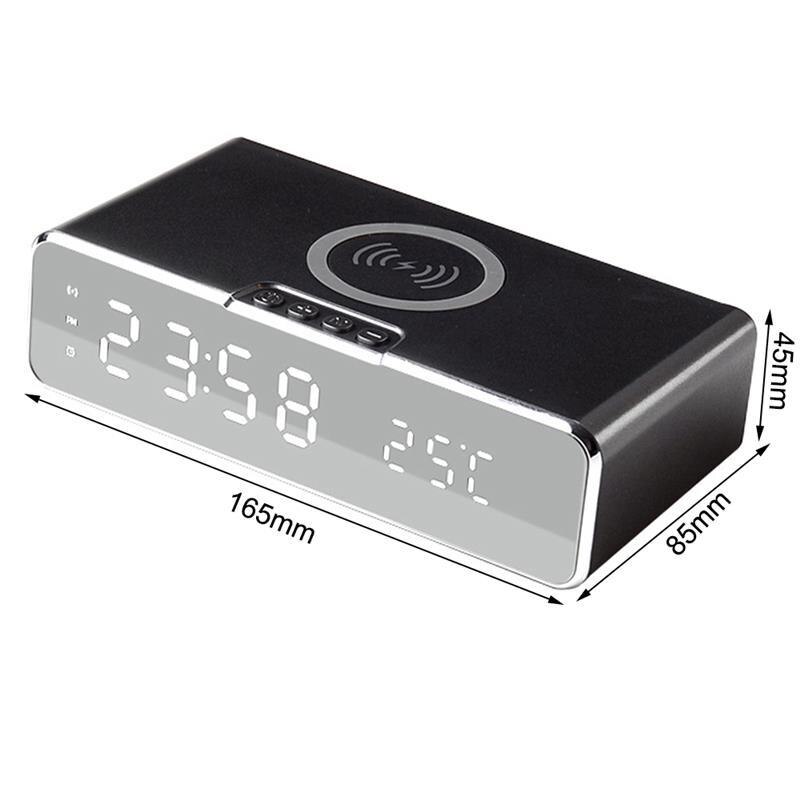 Electric Digital Alarm Clock With Phone Wireless Charger Desktop HD Clock Mirror Table Clock Date Thermometer Time Led Display: black