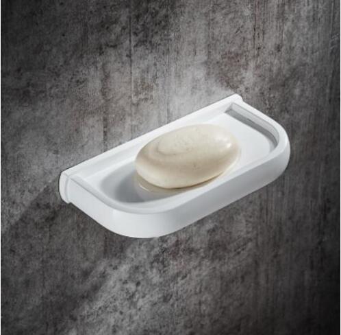 Badkamer Accessoires Set, Witte Vierkante Papier Houder, Handdoek Bar, Zeep Mand, Handdoekenrek, hoekplank, Haak, Badkamer Hardware Set: soap dish