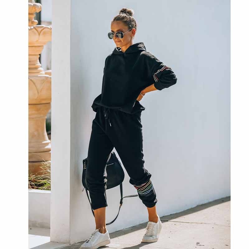 Costume de sport pour femme, ensemble de survêtement 2 pièces + pantalon, sweat-shirt, collection automne-hiver pull à capuche, garde au