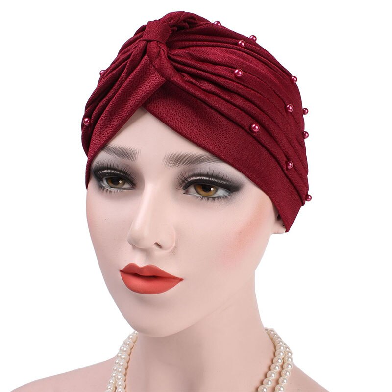 Shiny Pearl Head Scarf for muslim women turban bonnet hijab Caps white pearl Inner hijabs femme musulman arab wrap turbantes: 7