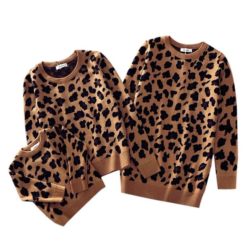Förälder-barn kläder familjelook leopard tröjor familj matchande kläder mamma dotter son bebis pojkar flickor varma vinterrockar: Barn 2t för 90cm