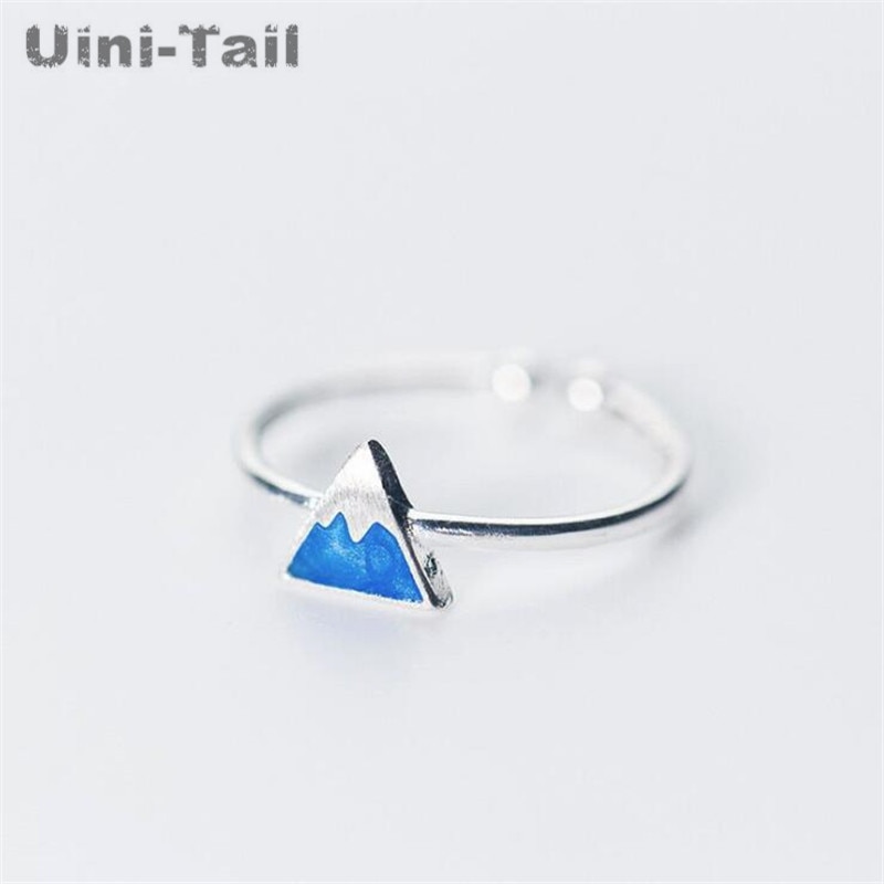 Anel de abertura epóxi uini-tail, novidade de 925 prata de lei, azul, neve, anel triangular da moda coreana joias,