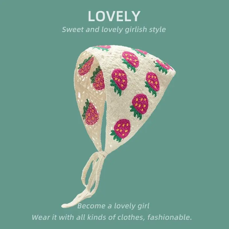 Korean Sweet Cute Handmade Crochet Hollow Triangle Headband Towel Women Spring and Summer Travel Literary Photo Hair Scarf: GRAY