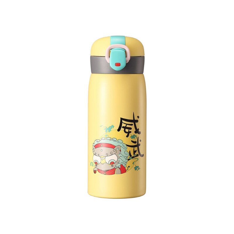 Bouteille Thermos de Style classique chinois, couvercle à rebond, tasse à thé en acier inoxydable, bouteilles d&#39;eau pour , bureau, maison, école: yellow / 520ml
