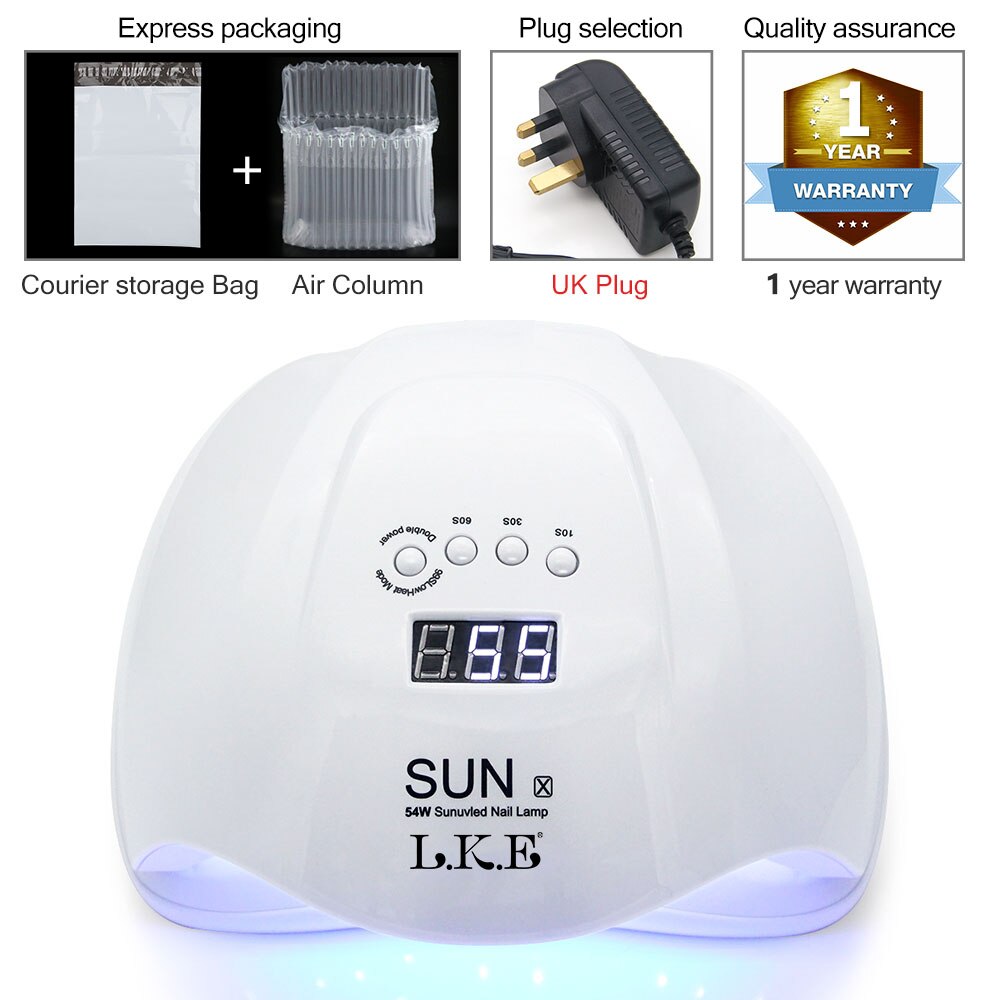 LKE Nail Droger 48W 54W LED Nail Lamp Drogen UV Gel ZON X 30 s/60 s knop Timer Licht Automatische inductie Manicure Nail Art Lamp: SUN X UK PLUG