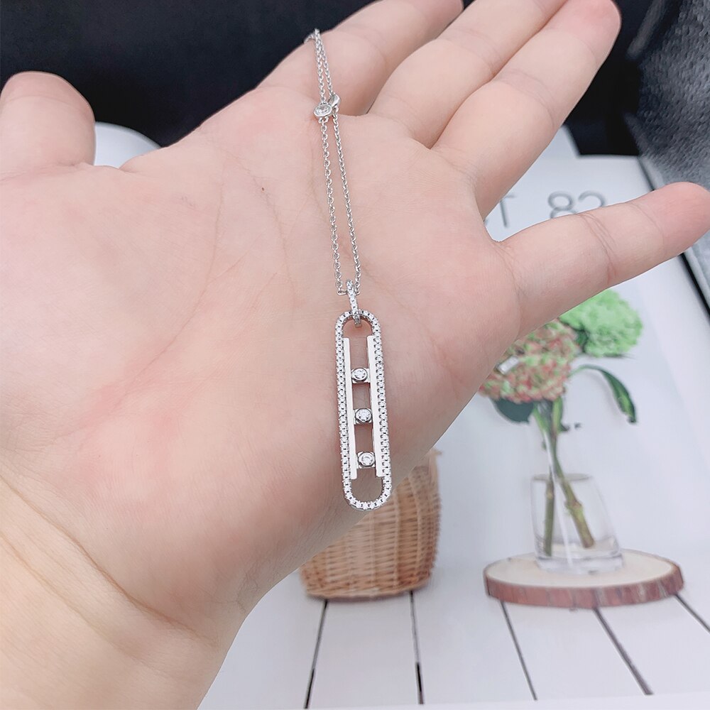 100% 925 Sterling Zilveren Ketting Voor Vrouwen Trui Keten Romantische Hanger Ketting Luxe Fijne Drie Bewegen Steen Sieraden