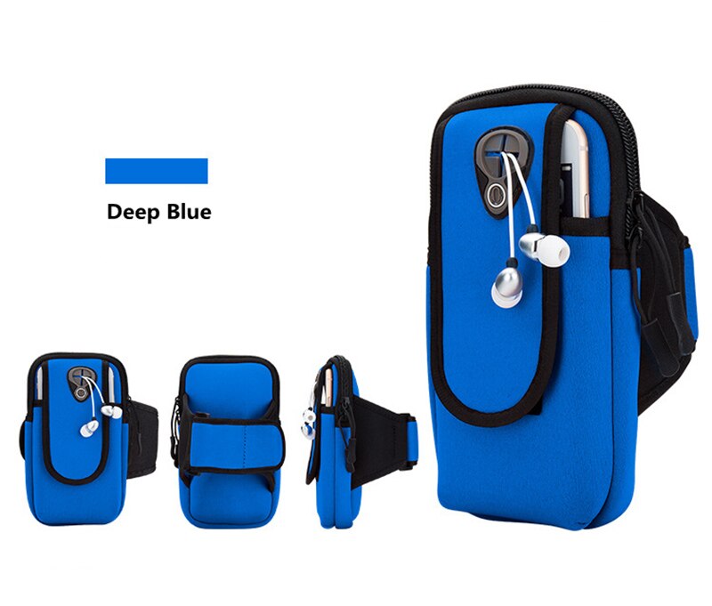 6.0 '' taske til telefon på hånden universel sport armbånd sag lynlås fitness løbearm taske taske til mobiltelefon: Dyb blå