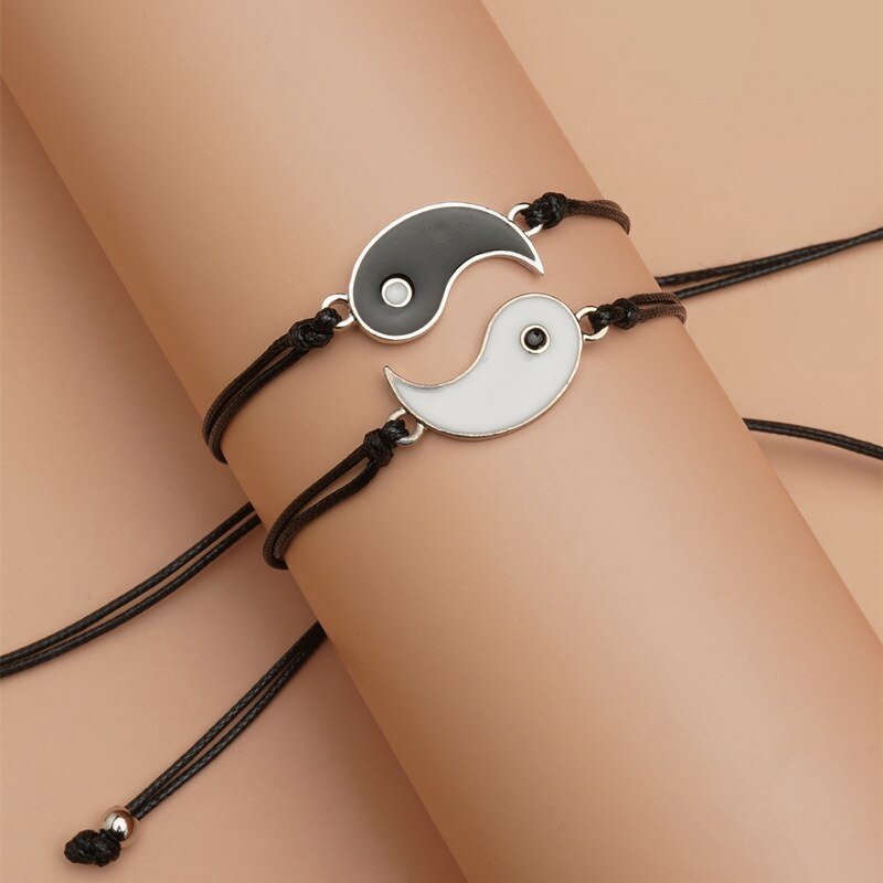 2Pc Paar Yin Yang Armbanden Voor Vrouwen Mannen Minnaar Eenvoudige Armband Verstelbare Touw Ketting Beste Vriend Vriendschap Armbanden Sieraden