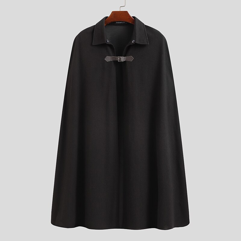 INCERUN 2022 Men Cloak Coats Solid Color Streetwear Lapel Cape Trench Winter Chic Faux Blends Overcoat Men Jackets S-5XL: 5XL