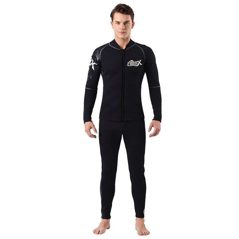 Men's Women's 3mm Neoprene Wetsuits Shirt and Pants, Two Piece Long Sleeve Full Wetsuit Top Bottoms Front Zipper Dive Suit