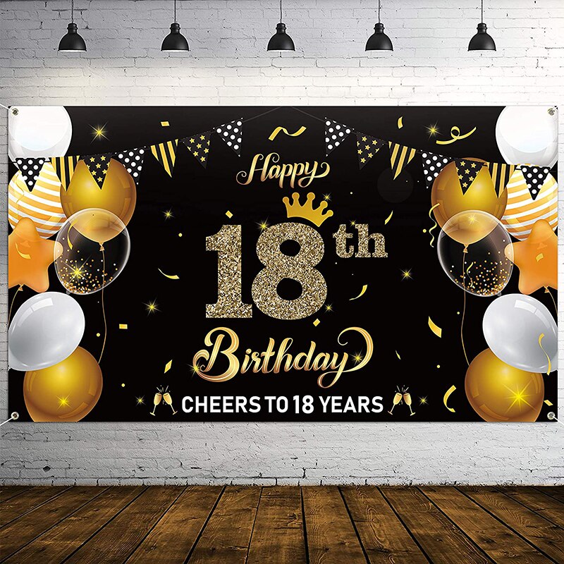 Happy 18th Birthday Backdrop Banner Cheers to 18 Years Background Banner Decor Parties Supplies Indoor Outdoor Photo Booth Props