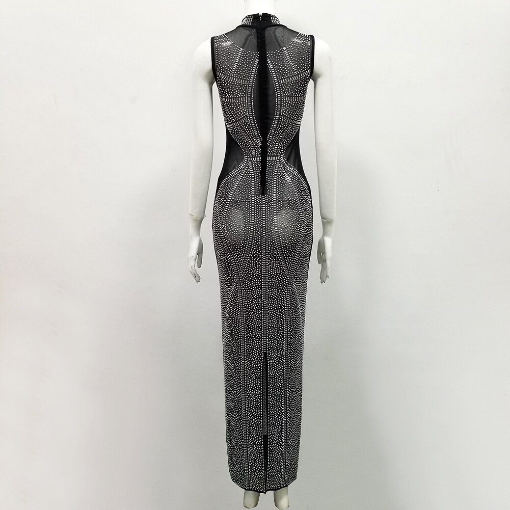 Vrouwen jurk zomer celebrity party zwarte hoge kraag boren MAXI lange jurk sexy mode groothandelaren Jurk + pak