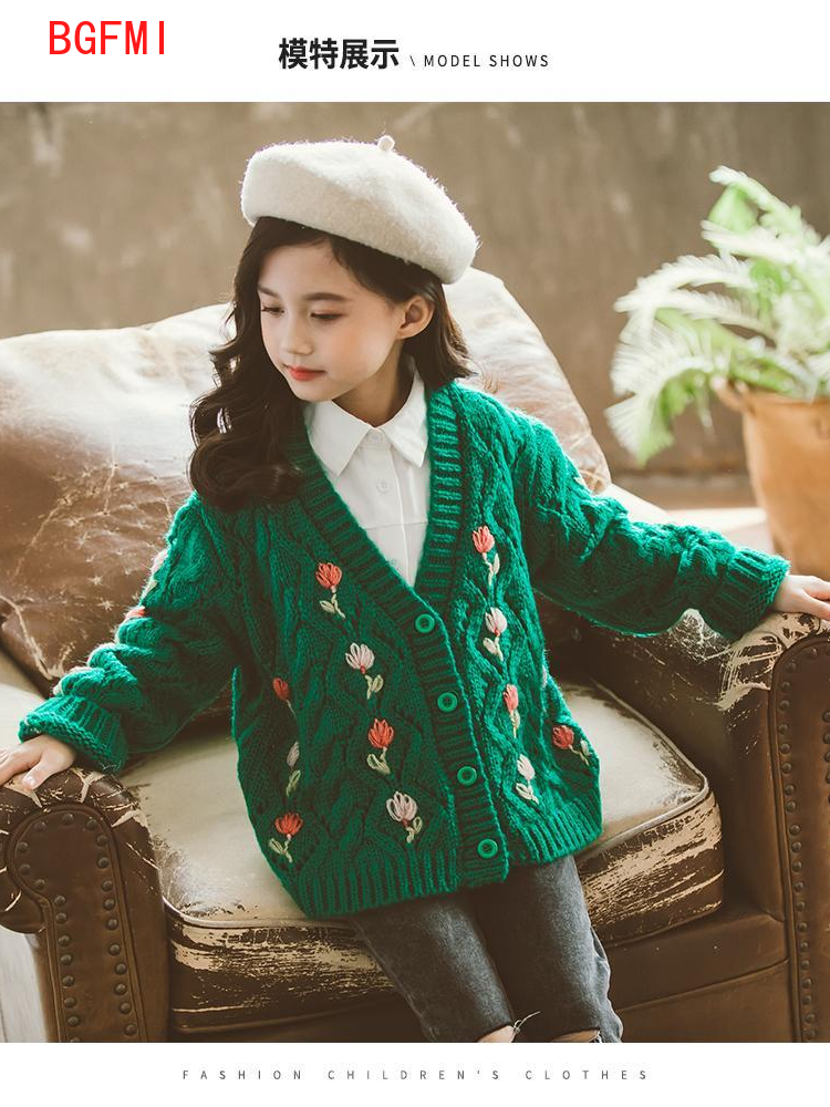 Cardigan floreale lavorato a maglia invernale per ragazze adolescenti 2022 nuova giacca maglione per bambini per bambini grandi primavera maglione autunno moda ragazza Teenager