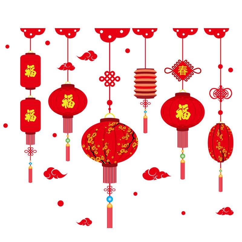 Lantern Wall Decals Chinese Year Decorations PVC Wall Stickers For Home Window Sticker Cloud Decorative Vinyl Wall